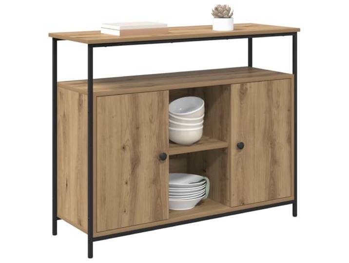 KTHLBRH Sideboard Eiche Handwerk 100 x 35 x 80 cm Holz mehrschichtig 7 Regale, 2 Türen, minimalistisches Design, Stauraum für Küche oder Esszimmer