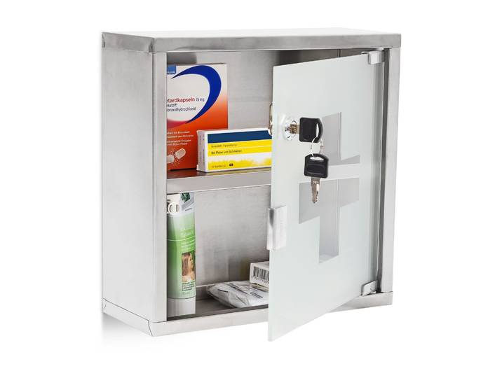 Medizinschrank EMERGENCY Edelstahl L Silber-Transparent