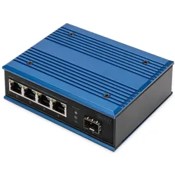 Digitus 4-port 10/100/1000BASE-TX+1000Base-FX Industrial PoE Switch (4 Ports), Netzwerk Switch, Schwarz, Blau