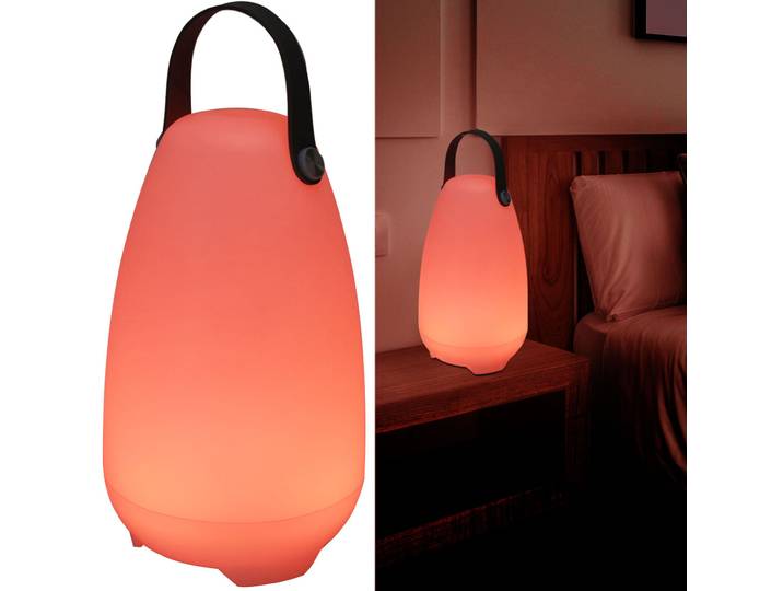 Akku Tischlampe mit 4 Lichtmodi in weiss & 16 RGB-Farben, 26cm, IP44