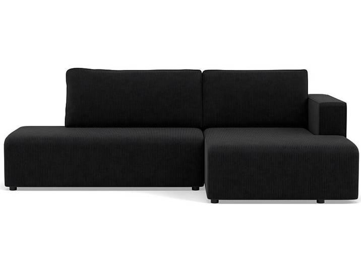 Best Mobilier Topaze - canapé d'angle droit 4 places convertible avec coffre en velours côtelé \, Noir