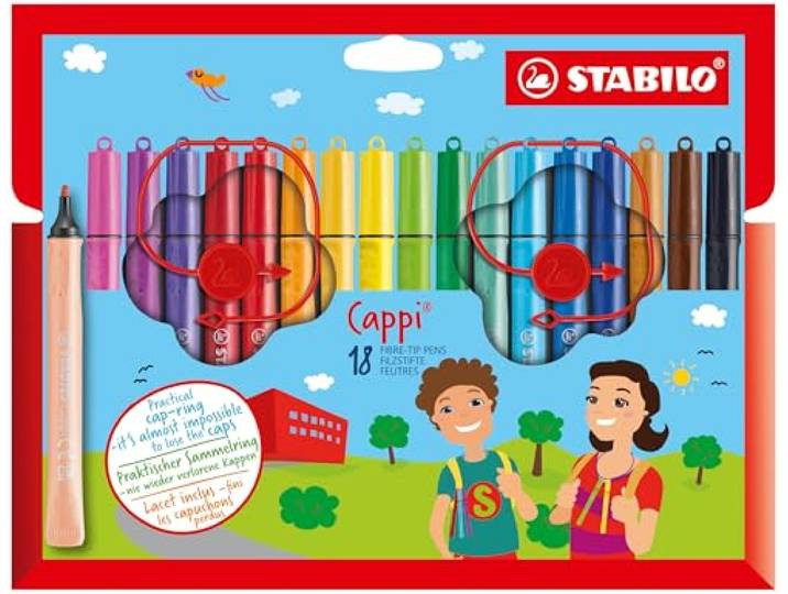 STABILO - Vilstift met dopring - Cappi - Set van 18 - Diverse kleuren