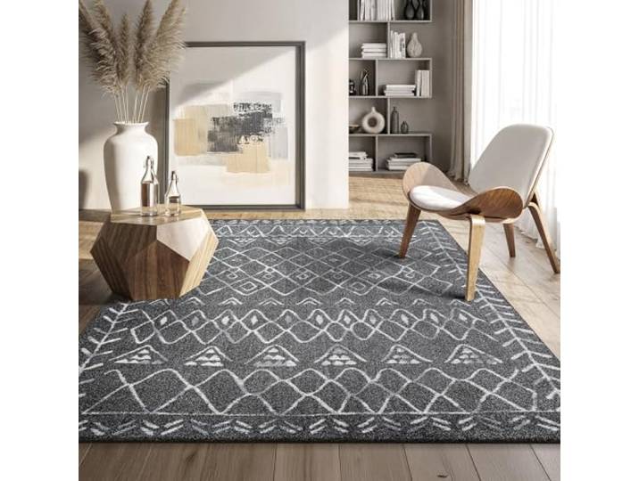SANAT Boho Teppich – Moderner Teppich im Boho Stil, Geeignet für Wohnzimmer, Schlafzimmer, Flur, Esszimmer und Kinderzimmer – Boho Grau, Größe: 80 x 150 cm