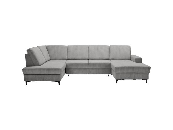 Stylife Wohnlandschaft ink. Funktionen, Grau, Metall, Ottomane links, U-Form, 317x185 cm, Made in EU, Rücken echt, Wohnzimmer, Sofas & Couches, Wohnlandschaften, Wohnlandschaften in U-Form