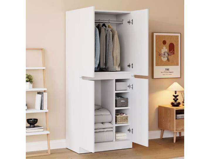 Armoire Chambre Adulte en Bois avec Compartiment Armoire de Rangement avec Penderie Armoire 2 Portes Blanc