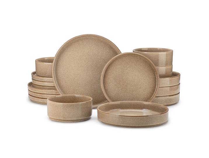 Service de table en grès Vancasso 16/32 pièces, effet four, comprenant 4/8 assiettes plates, assiettes à dessert, assiettes à soupe et bols