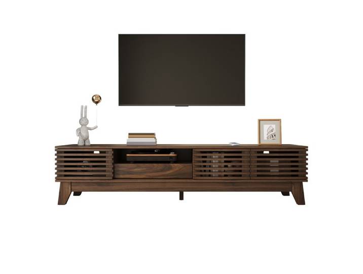 TV Lowboard Table TV Armoire TV Conseil Mobilier TV Multimedia Armoire avec 3 portes Tiroir et compartiments ouverts Noyer