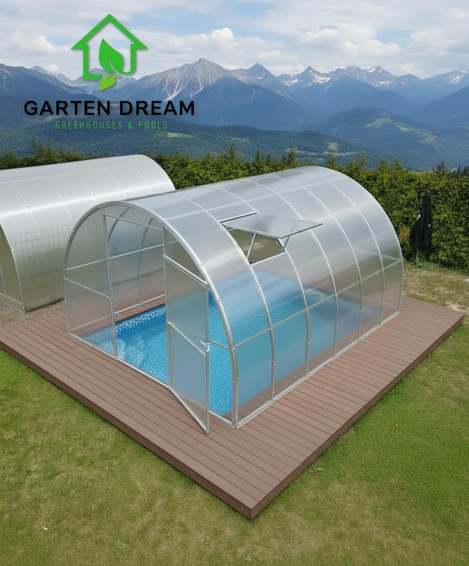 Poolabdeckung von Garten Dream. 3x4M mit 4mm polycarbonate Ganzjährige Nutzung. Schnee- und winddicht