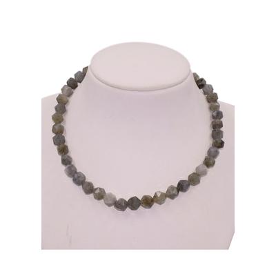 Collier FIRETTI "Schmuck Geschenk Halsschmuck Halskette Edelstein Farbstein Labradorit", grau (gelbgoldfarben, grau), Halsketten, Damen, Messing, L: 50 B: 10mm, Collier, Made in Germany - mit Labradorit, B:10mm