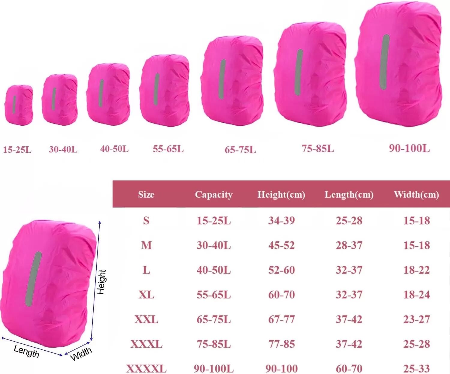 INF Reflektierende Regenhülle für Rucksäcke - Leuchtendes Pink S