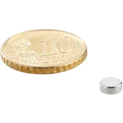 100 Scheibenmagnet, 5 mm, 2,0 mm, N38, 100 Stück, Neodym, silber
