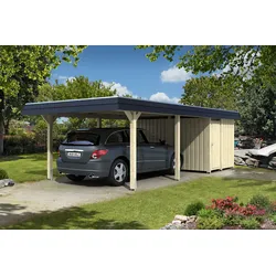 Skan Holz Walmdach Carport Leimholz Breite 409cm Größe 2(Abstellraum) Holzcarport