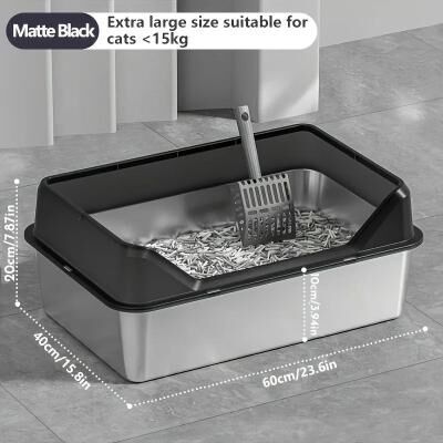 Inspired Finds KEMORELA XL Stainless Steel Covered Cat Litter Box With High Sides, Lid & Scoop matte Black 23.62in