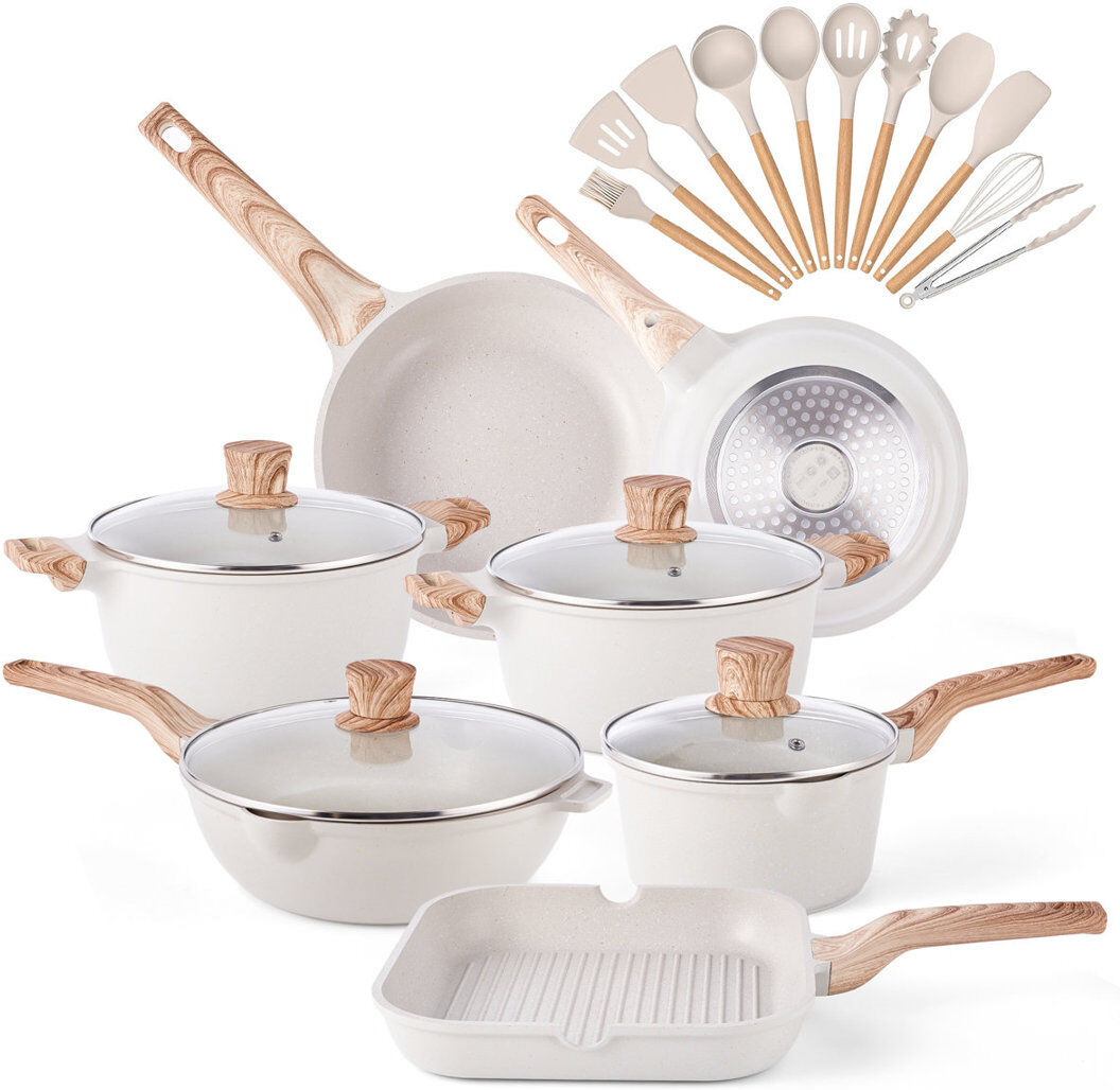 CAANNASWEIS 22 - Piece Non-Stick Cookware Set Beige 22