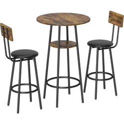 BARTISCH-SET 3er Set Spanplatte Rustikal Braun Schwarz