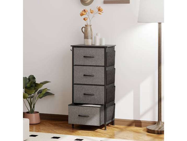 HOMCOM Commode 4 Tiroirs Tissu Acier Gris 45x30x94,5cm