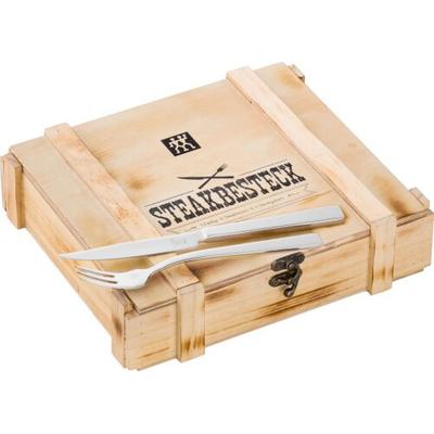 Zwilling 07150-359-0 Steak Besteckset in rustikaler Holzbox, Edelstahl, 12-teilig