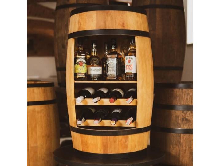 Tonneau en Bois - Creative Cooper - 80cm - Rangement Bouteilles - Chêne - Meuble Vintage