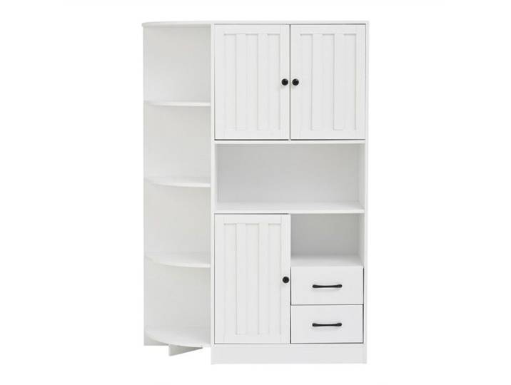 Vitrine Armoire Blanc 3 portes 2 tiroirs 14 casiers - Buffet haut vitrine angle 104x35x155cm - Meuble salon rangement étagères
