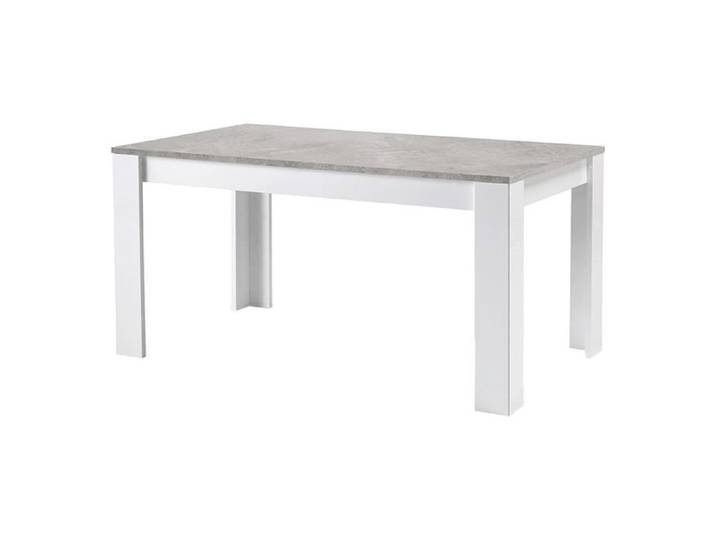 DENAE - Table Rectangulaire 160x90cm Laquée Blanc Brillant et Gris Marbré