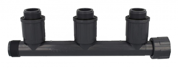 PVC Verteiler 3 Fach Rain-Bird, Auslässe 4 x 1" AG x 1" IG,PVC Verschraubungen, Überwurf Rain Bird, Ventilanschlüsse für Rain-Bird und Hunter, RB1301-310 *AG Aussengewinde* 20-P18