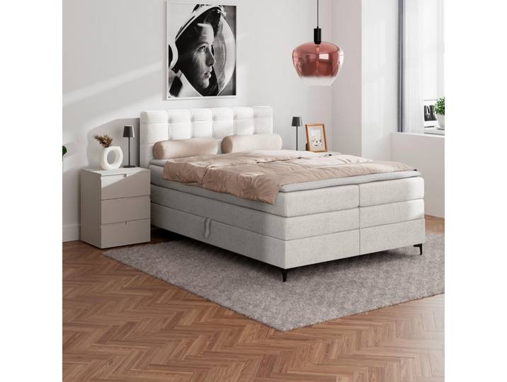 P & B Boxspringbett, Beige, Metall, Kunststoff, H3, 1,1-Zonen, Höhe ca. 16 cm, 140x200 cm, Schlafzimmer, Betten, Boxspringbetten