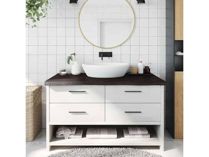 KPOTUERTU Waschtischplatte Dunkelbraun 100x60x(2-6) cm Massivholz Eiche Massivholz Eiche, dunkelbraun lackiert, handgefertigt mit Naturkante, vielseitig als Regal oder Tischplatte