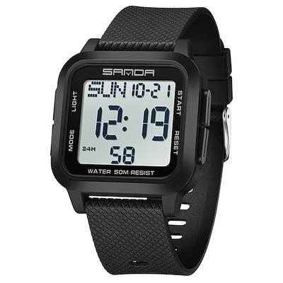 SANDA Herren Digitaluhr Sportmode Freizeit Business Luminous Wecker wasserdichte Dekoration TPU Uhr