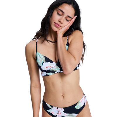 Bandeau-Bikini-Top ROXY "Printed Essentials Wrap Bra", Damen, Gr. L, bunt (anthrazit spring charming), Obermaterial: 85% Polyester, 15% Elasthan., Bikini-Oberteile