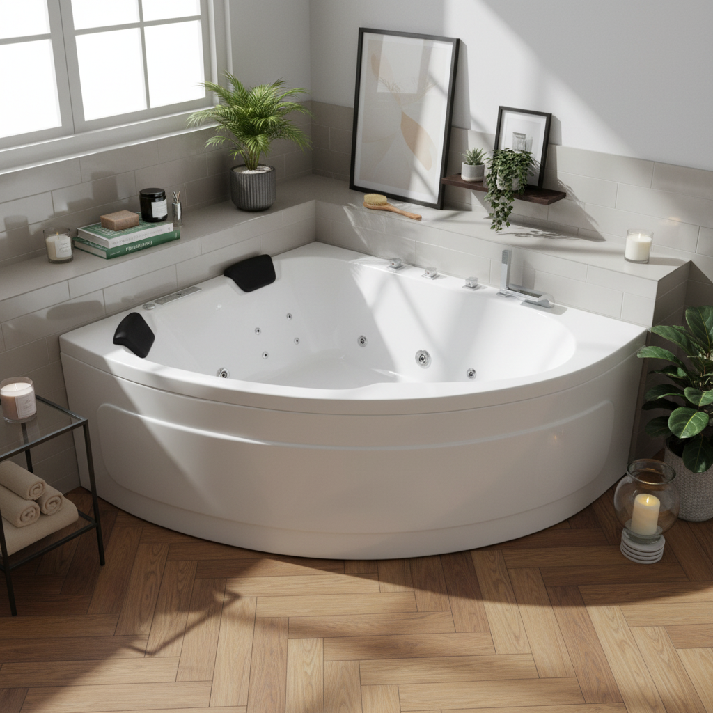 Indoor Whirlpool Raumsparbadewanne 180x130 Links cm, 25 Massagedüsen LED, freistehend / Einbau, 2 Personen, Caribia DELTA XL Premium, Made in Germany