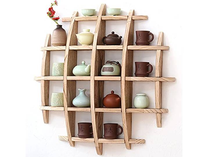 ZWJABYY Regale FüR Die Wand,Chinesische Teekanne Wandregal,Holzwandregal Chinesische Einfache Moderne Racks Retro Veranda Tee Vitrine.,A-90 * 90cm