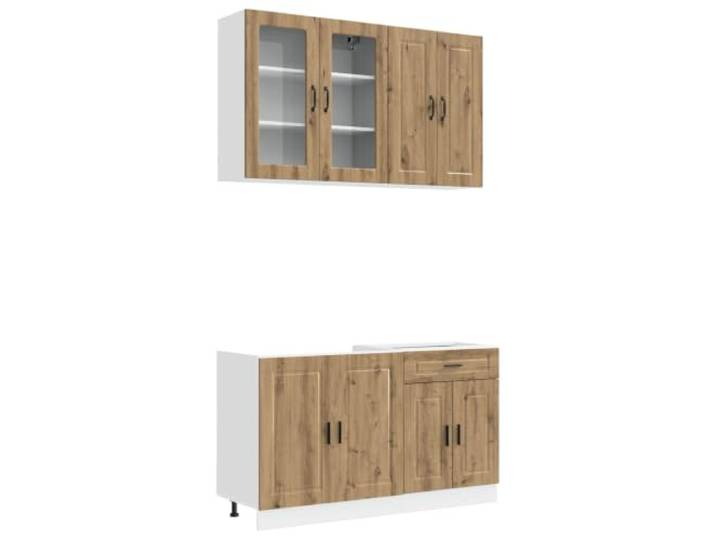 KUPTYERFG Küchenzeile Porto 4-teilig Küchenschrank Set Artisan-Eiche Praktischer Küchenblock für die Küche mit verstellbaren Füßen und viel Stauraum für Kochutensilien.