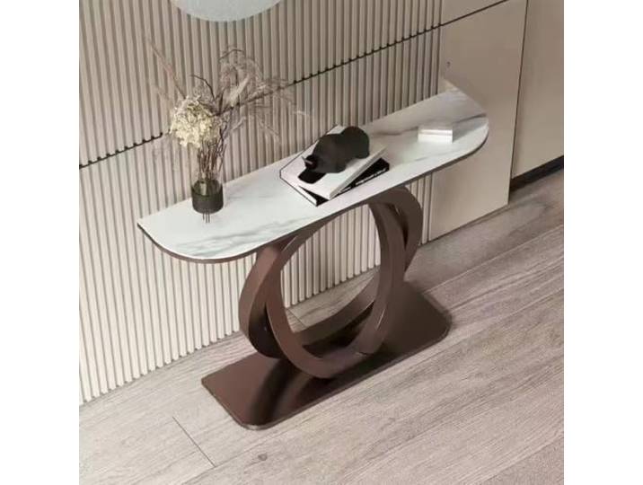 Moderner Konsolentisch, Schmaler Flurtisch Mit Metallgestell Für Flur Robuster Metallrahmen, Schmales Design, Einfache Montage, Vielseitige Nutzung(BrownA,39.4 /100cm)