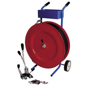 Böttcher-AG Umreifungsset BANDSET, PP-Band 2000 m x 16 mm, Abrollwagen, 2000 Metallhülsen und Kombischließgerät