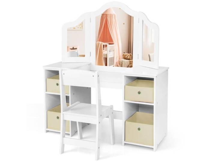 Coiffeuse - HELLOSHOP26 - 2-en-1 - Transformable en bureau - Miroirs acryliques incassables - Rangements en tissu
