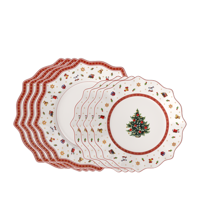 Teller-Set VILLEROY & BOCH "Toy's Delight Teller Set, 8-tlg.", rot, 8, Porzellan, Geschirr-Sets, Mikrowellensicher