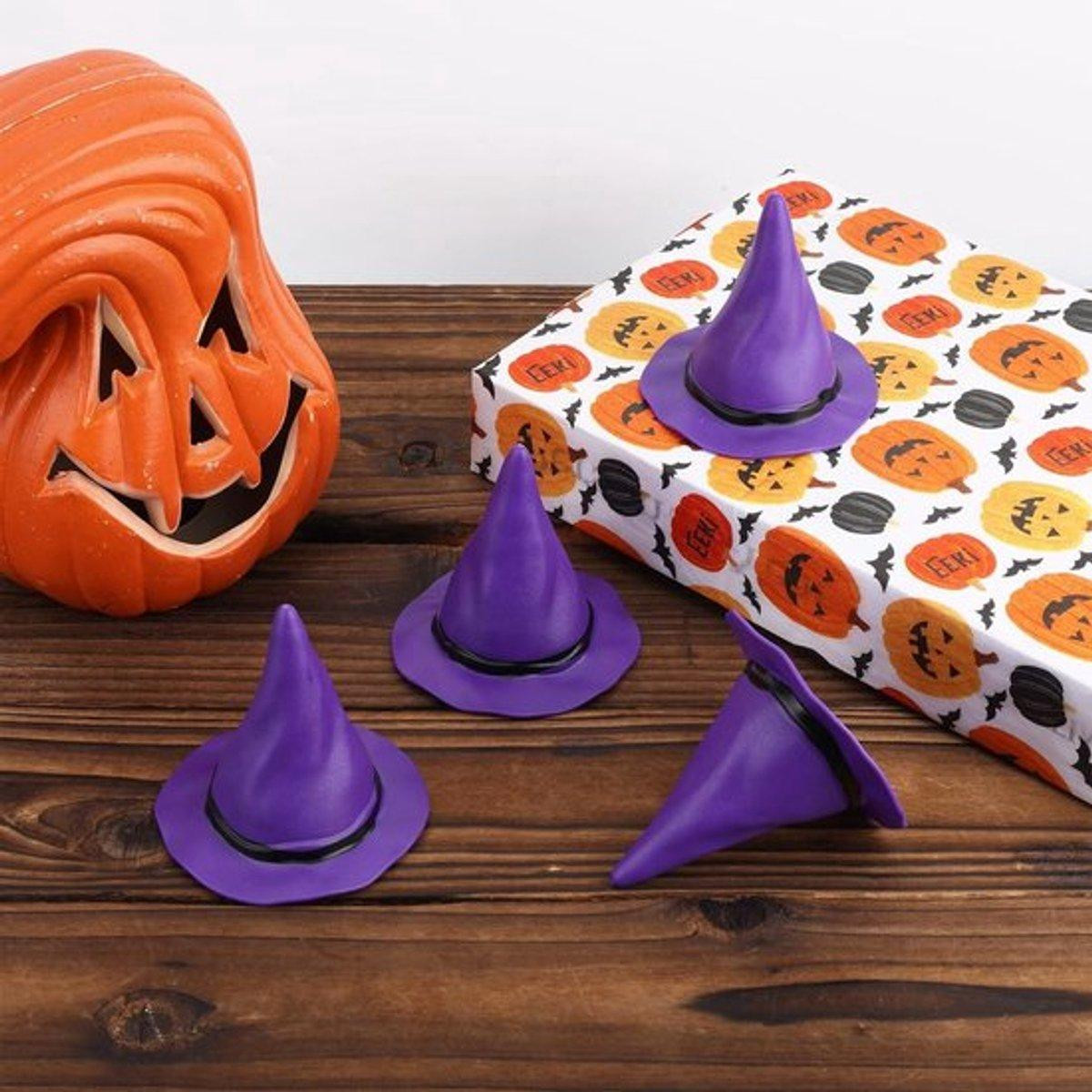 Set van 12 paarse miniature hoeden voor Halloween-decoratie en poppenhuizen