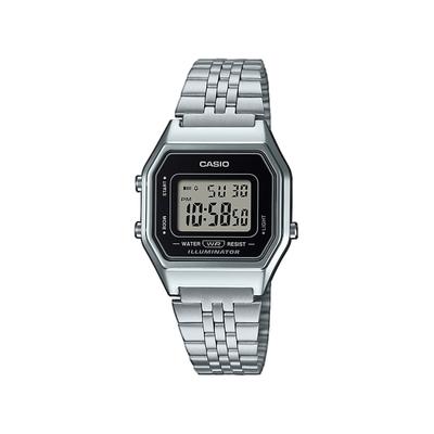 Chronograph CASIO VINTAGE, silber (edelstahlfarben), Armbanduhren, Damen, Chronograph, Quarzuhr, Armbanduhr, Damenuhr, Edelstahlarmband, digital