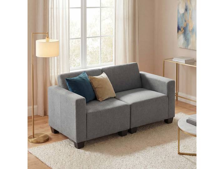 Modular 2-Sitzer Sofa Couch Lyon, Stoff/Textil Grau