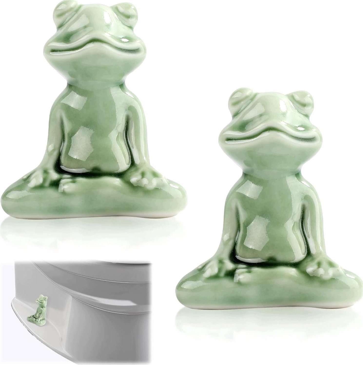 Set van 2 Keramische Toilet Dopjes met Vrolijke Yoga Kikker Decoratie