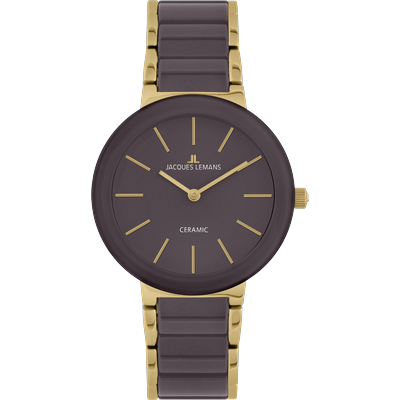 Quarzuhr JACQUES LEMANS "Monaco", braun (grau, grau, goldfarben), Armbanduhren, Damen, Quarzuhr, Armbanduhr, Damenuhr, Keramik, analog