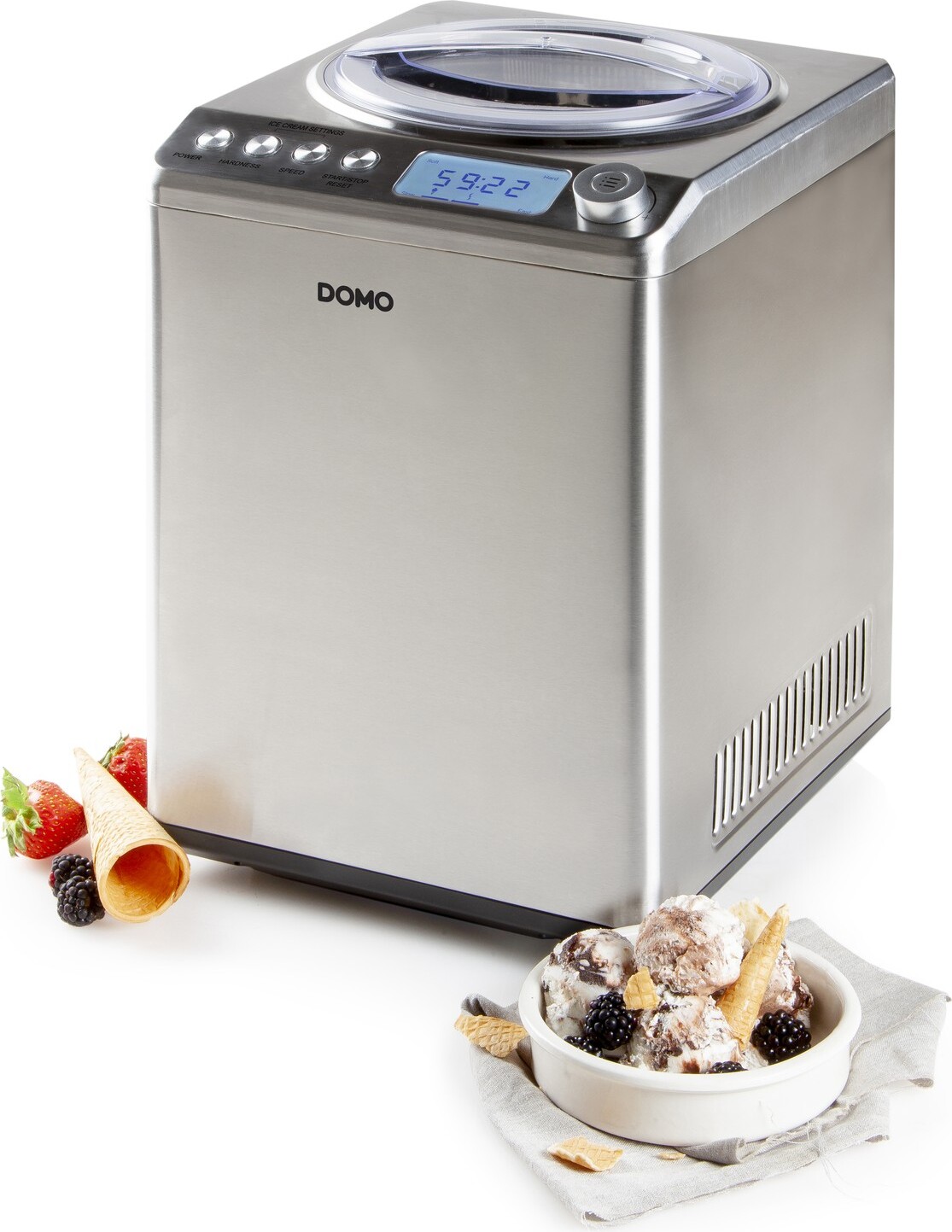 Domo DO9232I, Kompressor Eismaschine, 2,5 l, 1 Becken, Edelstahl, 60 min, 1,17 m