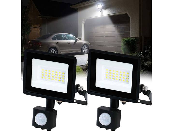 2er-Set LED Flutlichtstrahler mit Bewegungssensor, 1620 lm, schwarz
