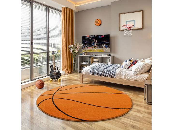 the carpet Beat Kids Tapis Moderne et Doux pour Enfant Facile d'entretien Couleurs résistantes Orange 160 cm rond