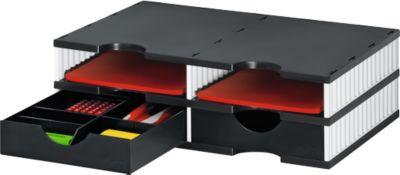 Sortierstation Set Styro styrodoc Trio, 2 Schubladen & 4 Fächer, weiß-schwarz/schwarz
