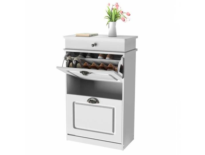 JEOBEST Meuble Chaussure Entrée étroit Armoire à Chaussures avec Tiroir à Portes Abattants et étagère Réglable 53×22×85cm