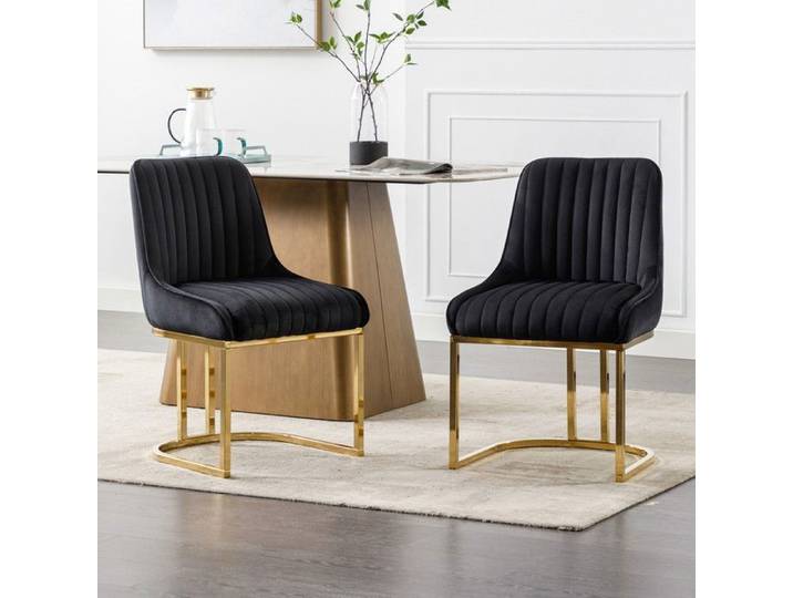 Wahson Chaises Salle à Manger Lot de 2 Chaises de Salle à Manger en Velours Chaise de Cuisine Moderne avec Coussin Épais Noir