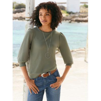Sweatshirt HEINE, Damen, Gr. 36, grün (khaki), 50% Modal, 44% Polyester, 6% Elasthan, unifarben, Rundhals, Sweatshirts Sweatshirt
