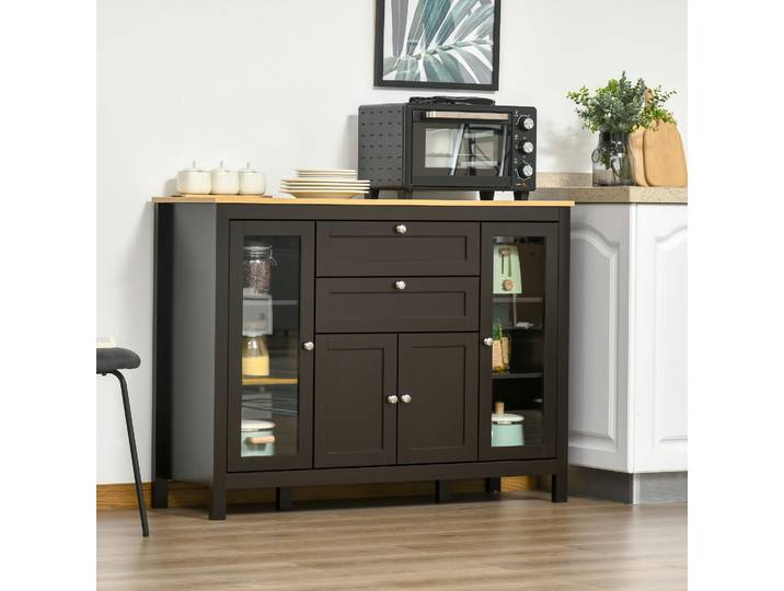 HOMCOM Buffet Noir 120x40x90cm avec Placards et Tiroirs