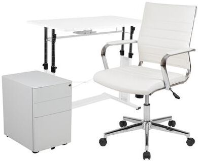 Flash Furniture 3PC Office Set-Adjustable Desk, LeatherSoft Office Chair, Mobile Filing Cabinet